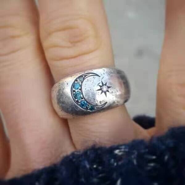 Infinionly Silver Star Moon Ring