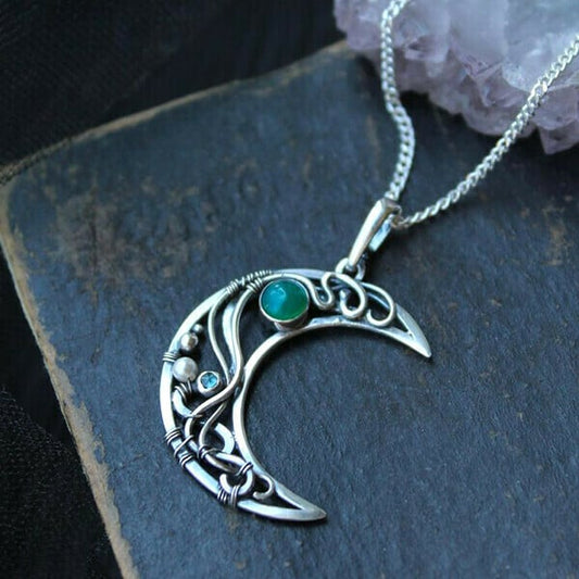 Infinionly Wire Wrapped Crescent Emerald Necklace
