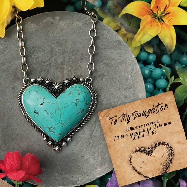 Infinionly Boho Turquoise Heart Pendant Necklace