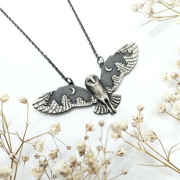 Infinionly Vintage Owl Silver Necklace