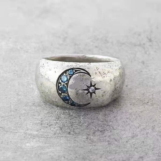 Infinionly Silver Star Moon Ring