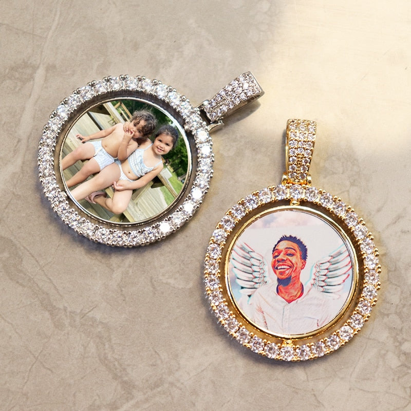 Infinionly Custom Made Photo Rotating double-sided Medallions Pendant