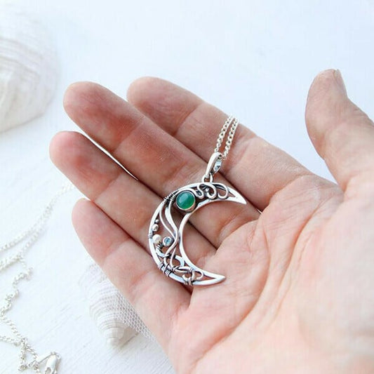 Infinionly Wire Wrapped Crescent Emerald Necklace