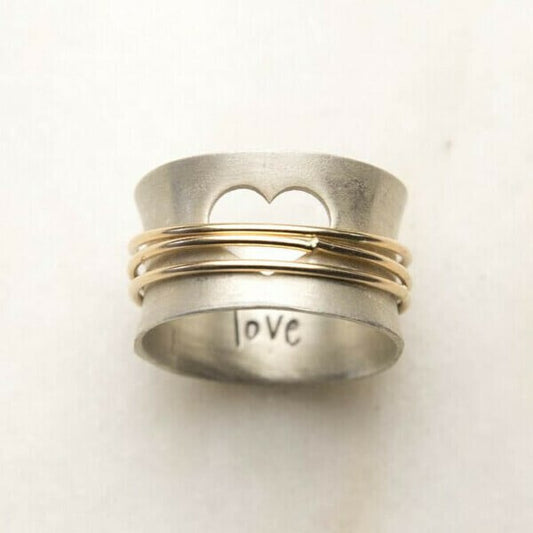 Silver Retro Love Heart Ring