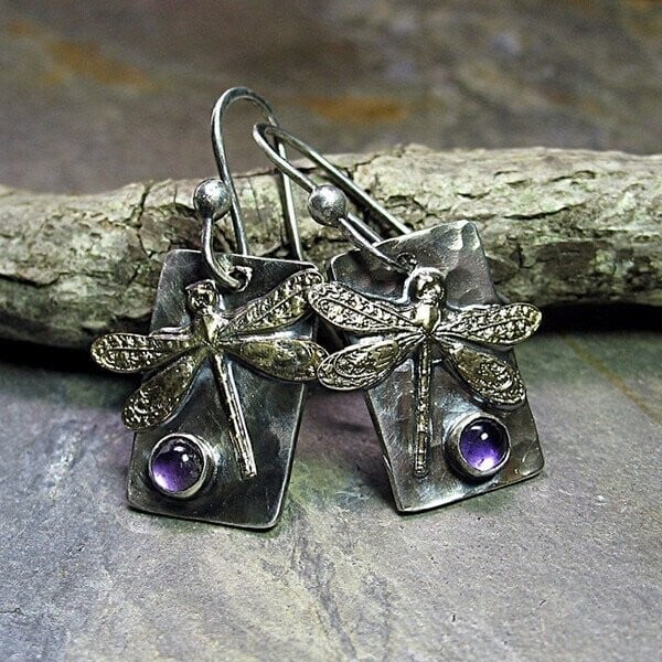 Infinionly Sterling Silver Dragonfly Gemstone Earrings