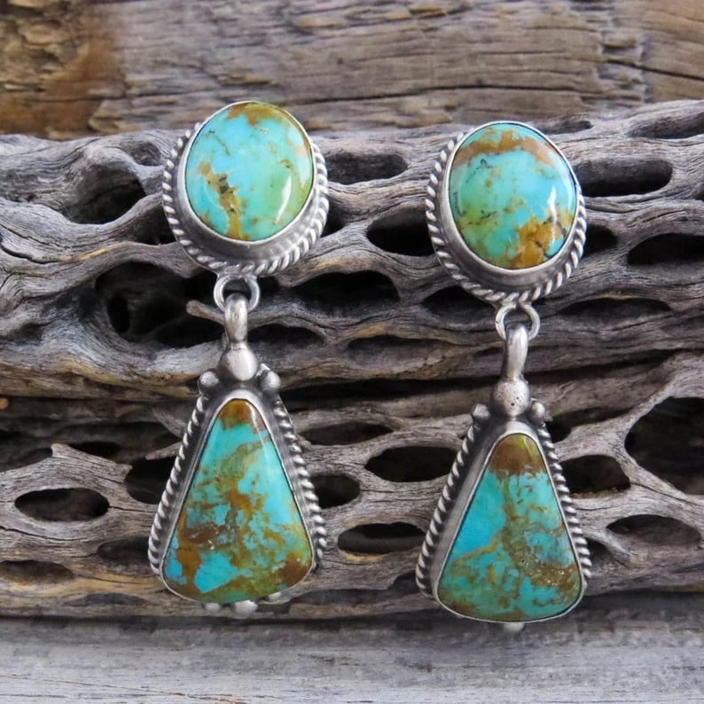 Infinionly Vintage Geometric Turquoise Earrings