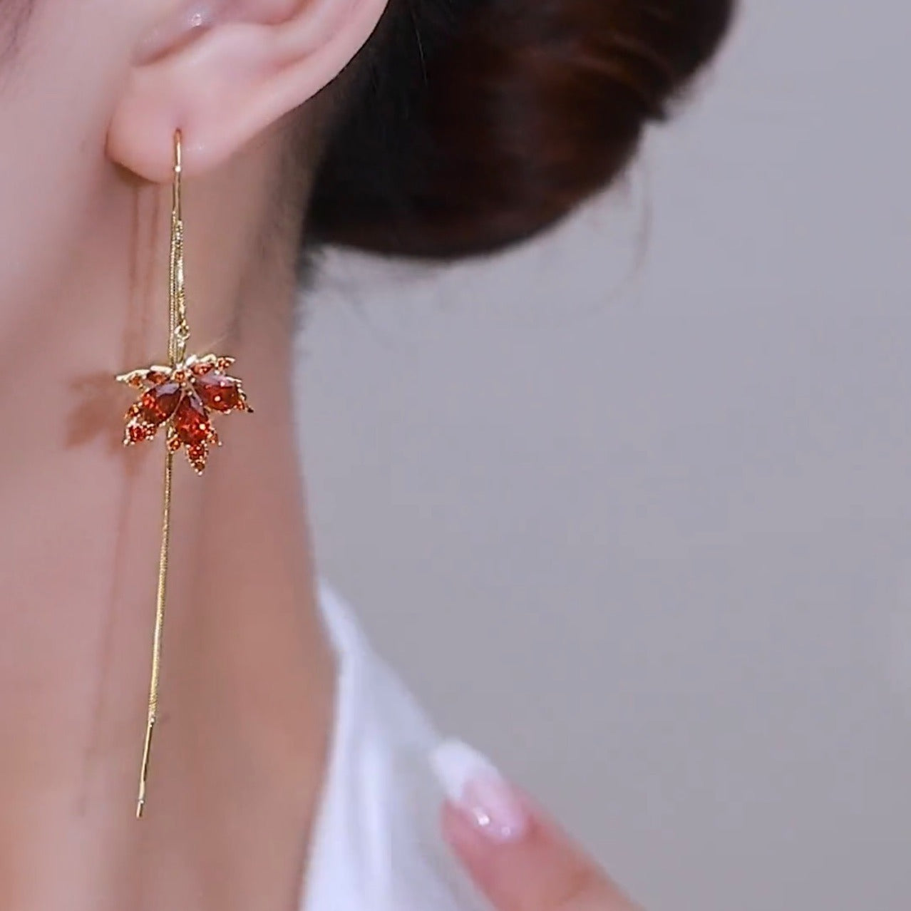 Infinionly Shiny Crystal Maple Tassel Earrings