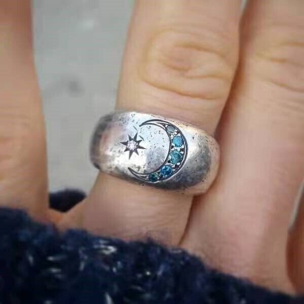 Infinionly Silver Star Moon Ring