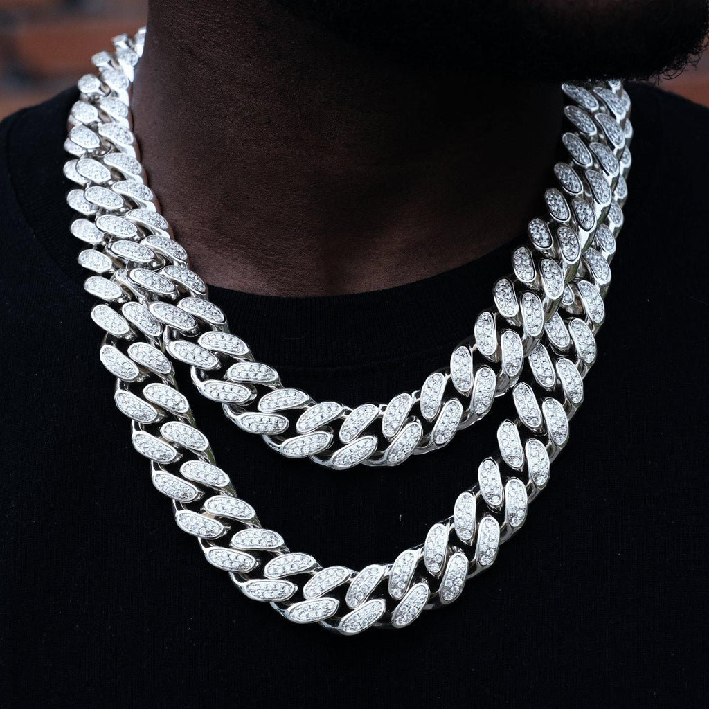 INFINIONLY 19MM BOX CLASP ICED CUBAN LINK CHAIN IN WHITE GOLD