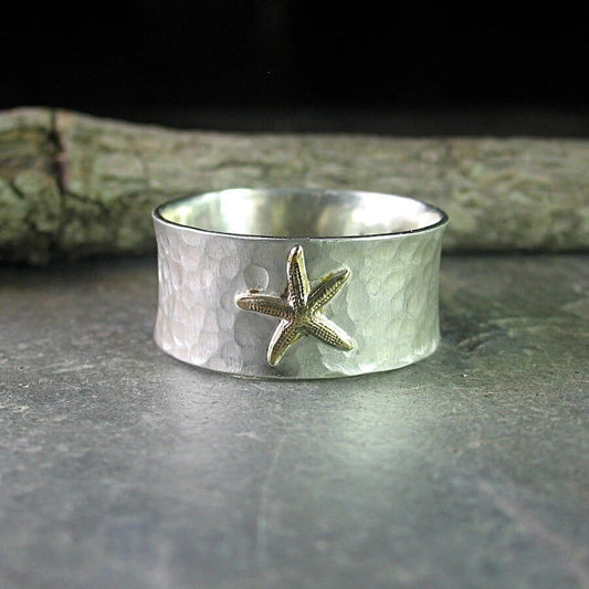 Infinionly Vintage Silver Wide Band Starfish Ring