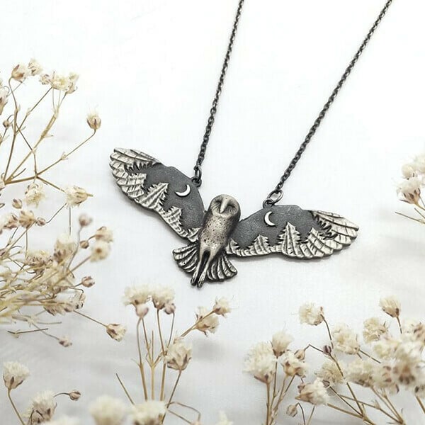 Infinionly Vintage Owl Silver Necklace