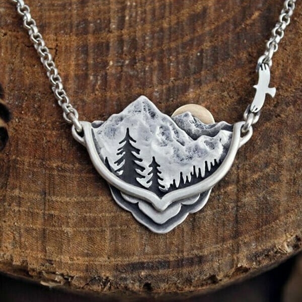 Infinionly Mountain Pine Tree Sun Landscape Necklace