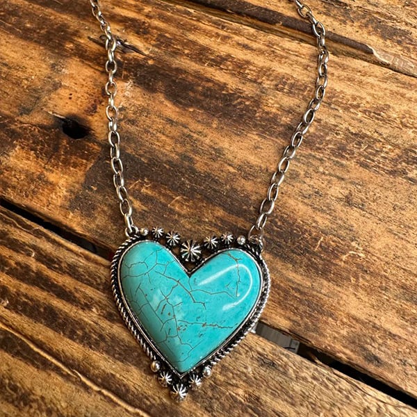 Infinionly Boho Turquoise Heart Pendant Necklace