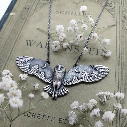 Infinionly Vintage Owl Silver Necklace