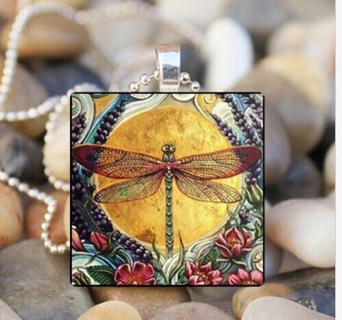 Infinionly Hand Painted Boho Dragonfly Silver Necklace