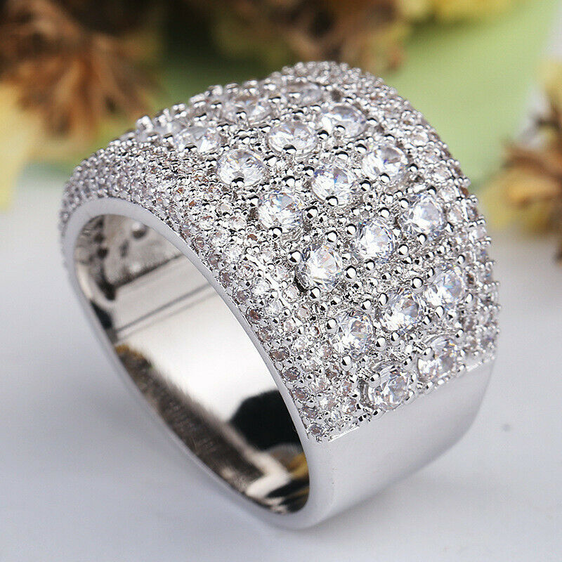 Shining Women's White Zircon Full Crystal Rings