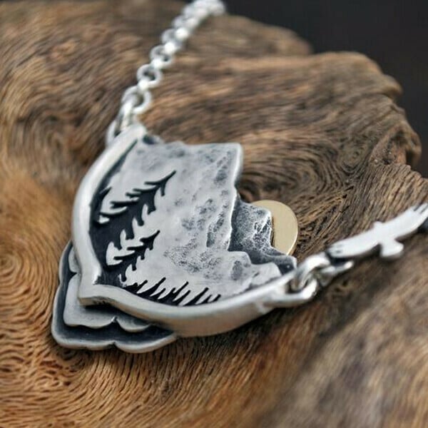 Infinionly Mountain Pine Tree Sun Landscape Necklace