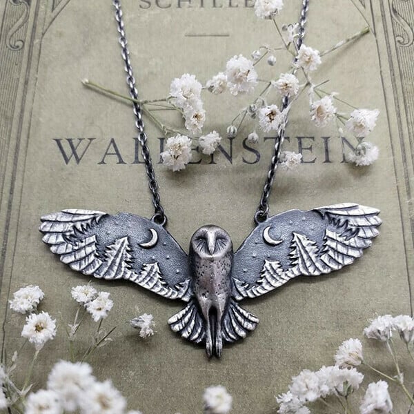 Infinionly Vintage Owl Silver Necklace