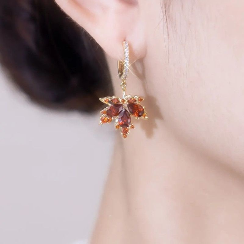 Infinionly Shiny Crystal Maple Tassel Earrings