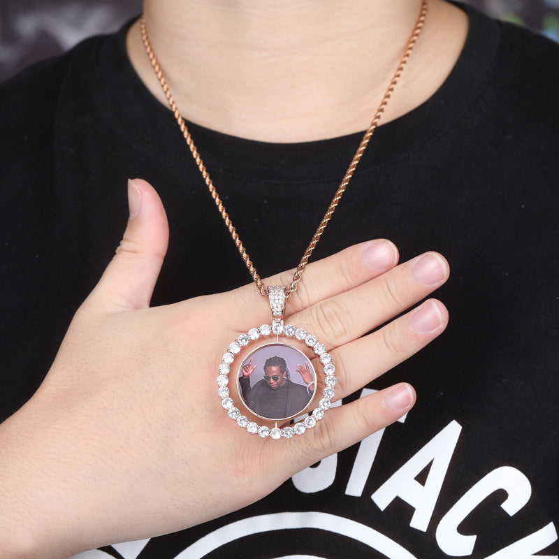 Infinionly Custom Made Photo Rotating Double-sided Medallions Necklace