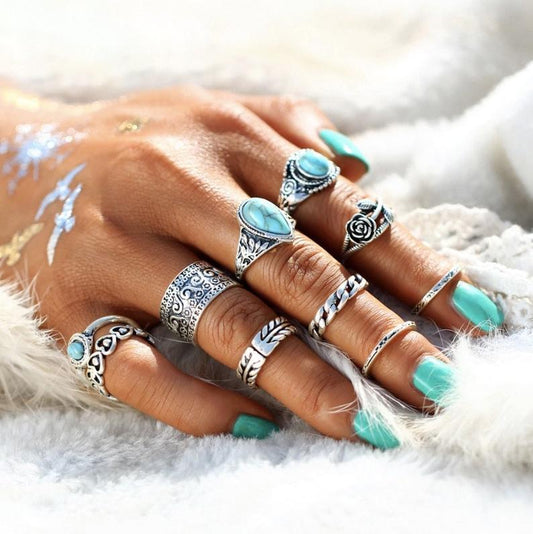 Infinionly Petal Turquoise 10-Piece Set Ring