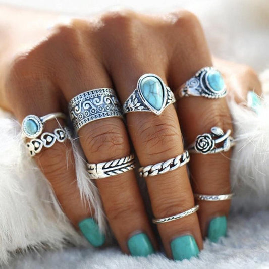 Infinionly Petal Turquoise 10-Piece Set Ring