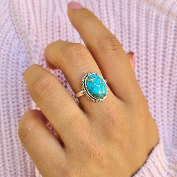 Infinionly Sterling Silver Turquoise Crystal Ring