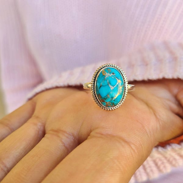 Infinionly Sterling Silver Turquoise Crystal Ring