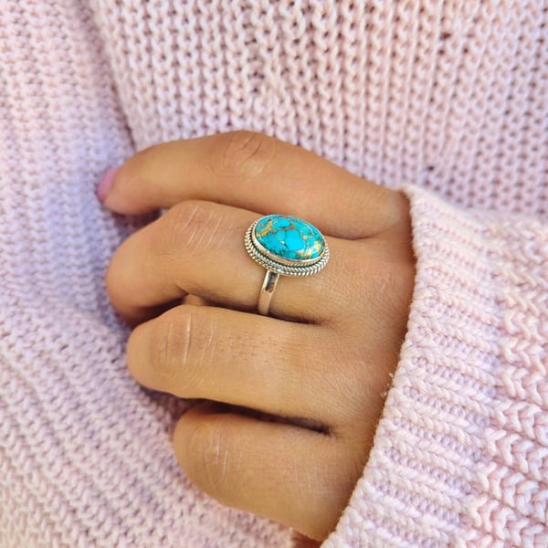 Infinionly Sterling Silver Turquoise Crystal Ring