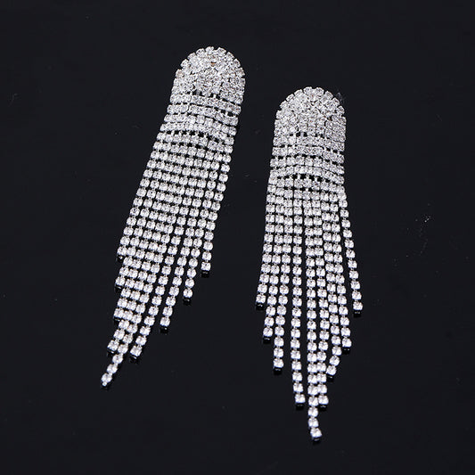 Infinionly Geometric Rhinestone Fringe Earrings With Super Flash Claws