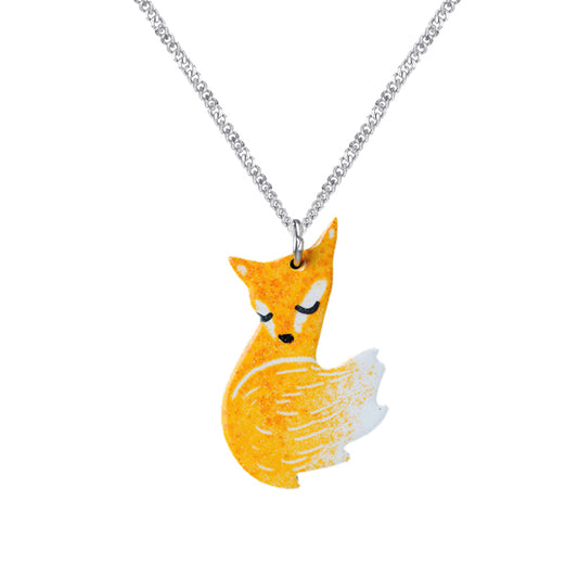 Infinionly Hand-painted Fox and Wolf Couple Hug Necklace