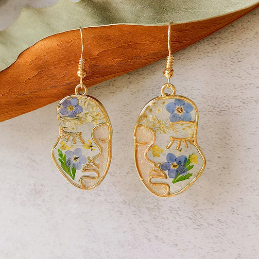 Infinonly Abstract Face Forget Me Not Flower Earrings