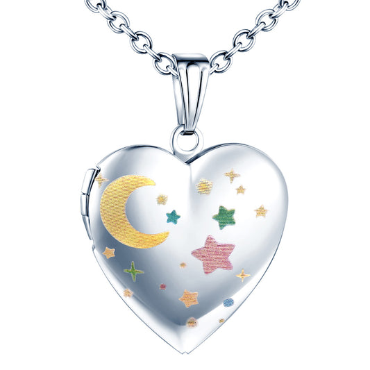 Infinionly Colorful Moon Photo Locket Necklace