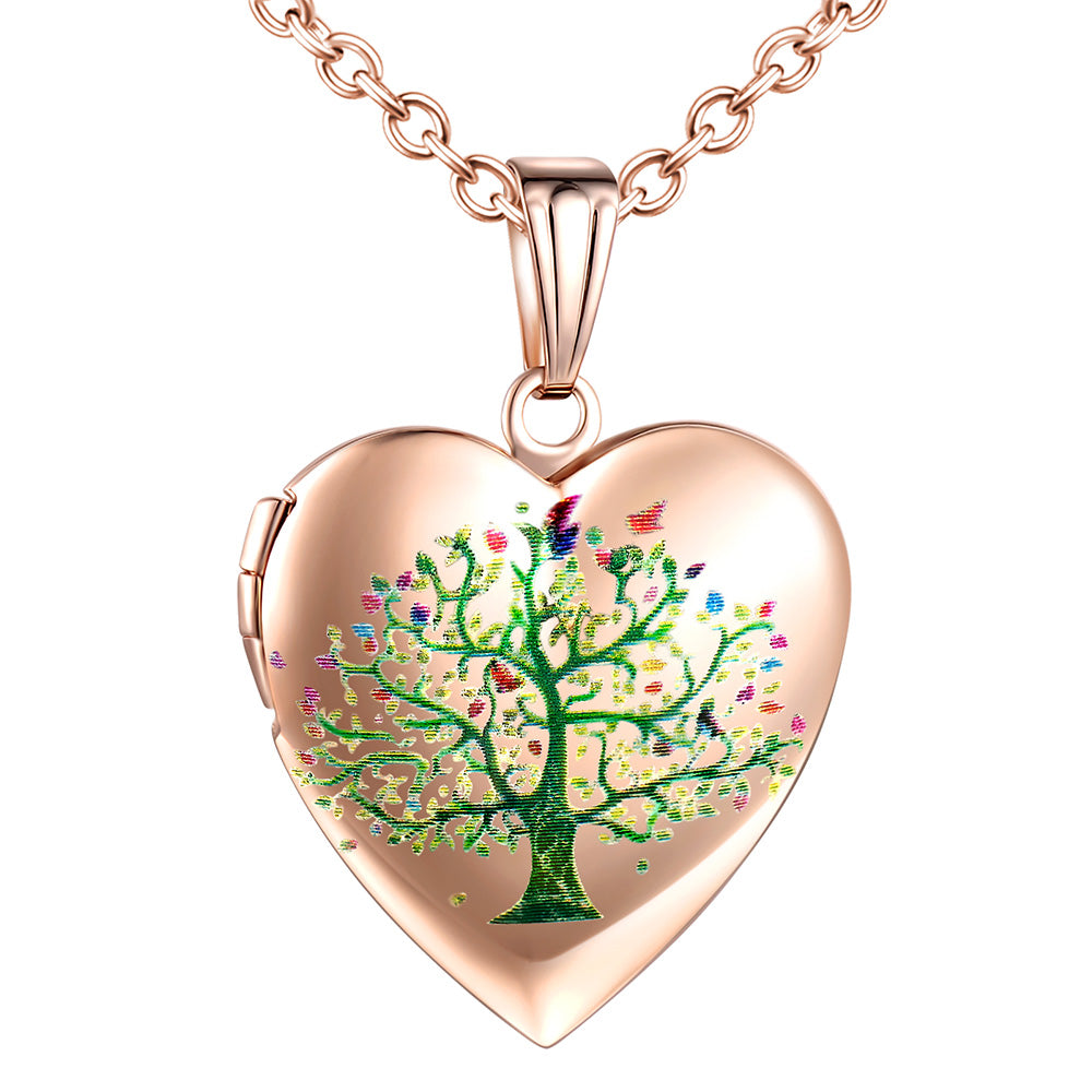 Infinionly Tree of Life Heart Photo Locket Necklace