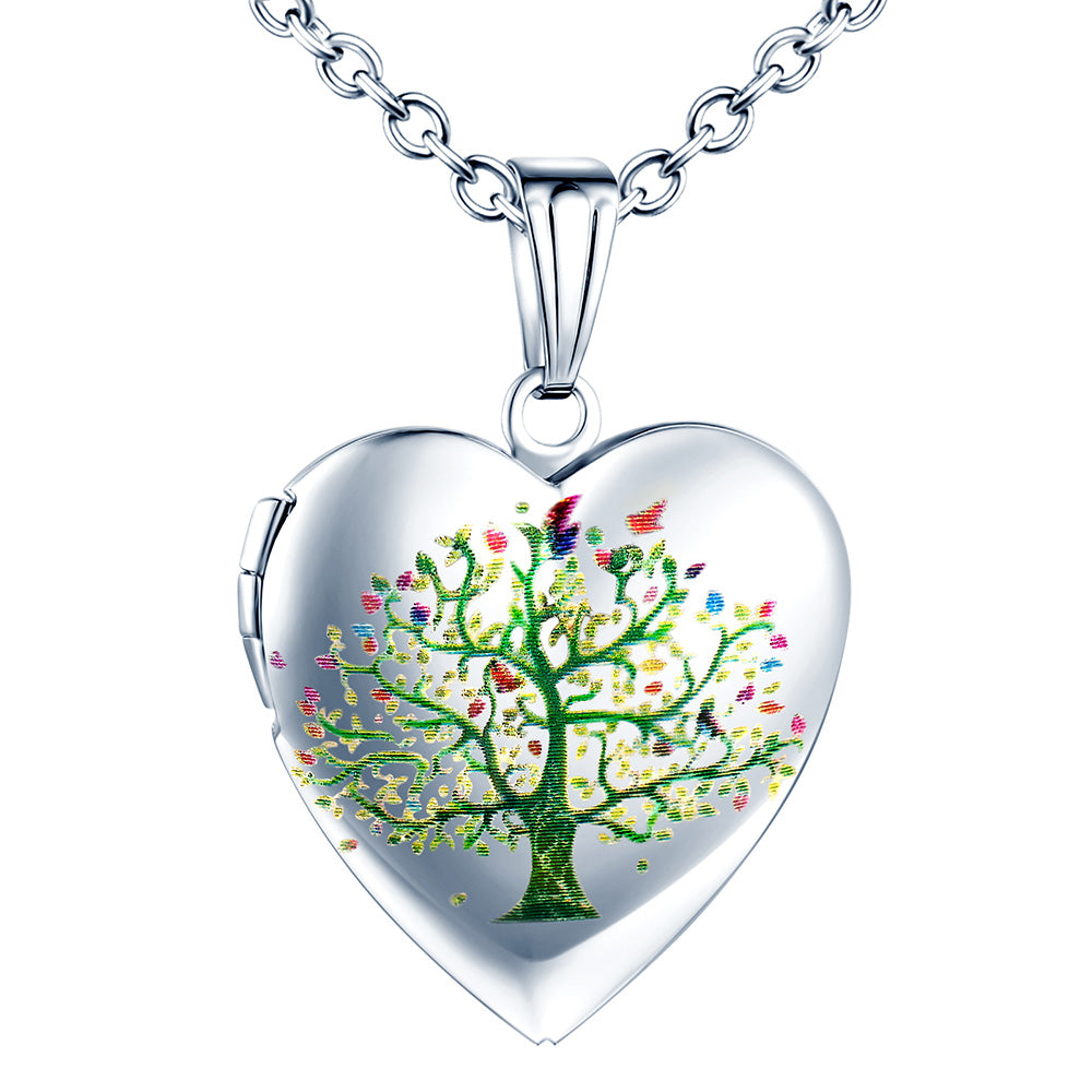 Infinionly Tree of Life Heart Photo Locket Necklace