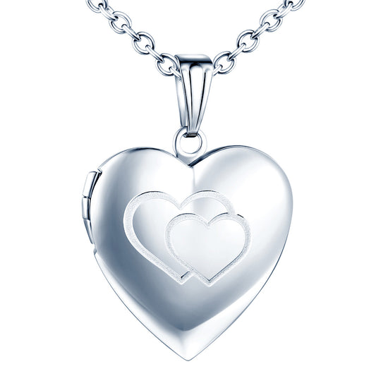 Infinionly Two Heart Photo Locket Necklace