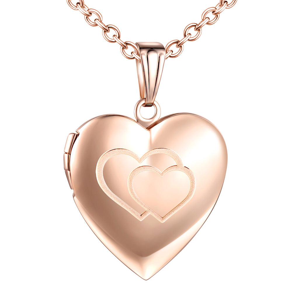 Infinionly Two Heart Photo Locket Necklace