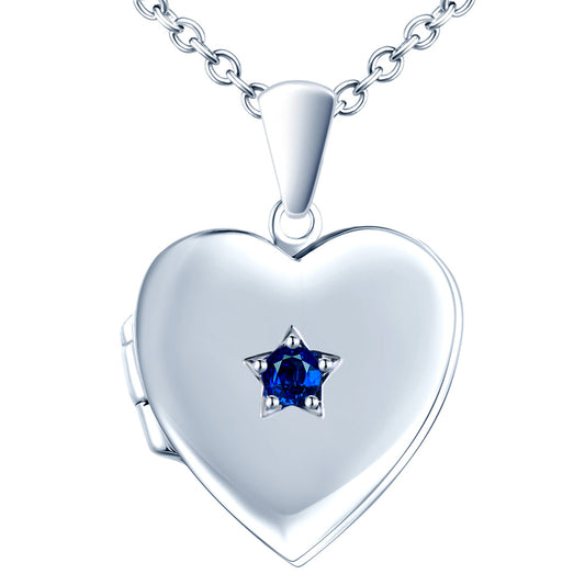 Infinionly Blue Star Zircon Heart Photo Locket Necklace