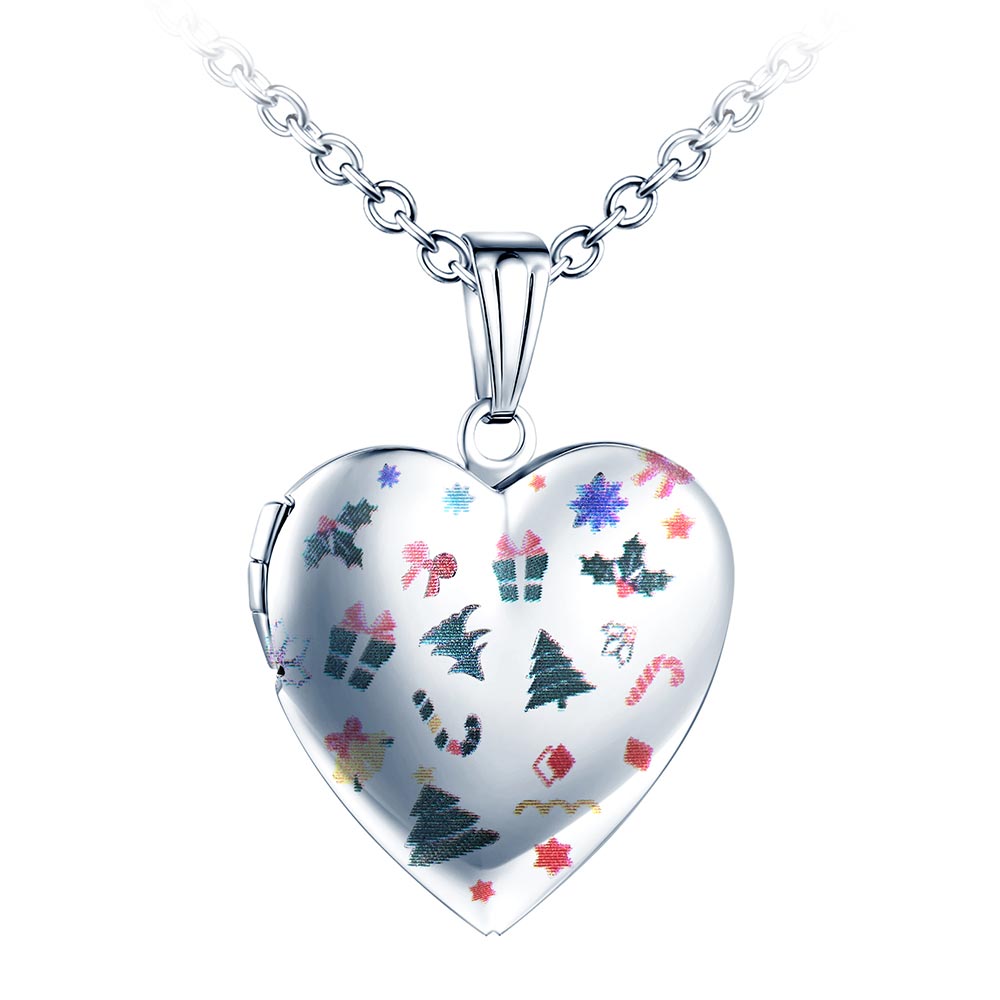 Infinionly Christmas Heart Photo Locket Necklace