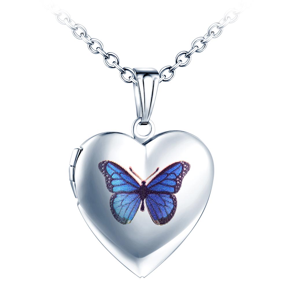 Infinionly Butterfly Silver Heart Photo Locket Necklace