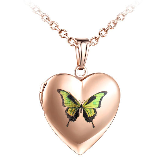 Infinionly Butterfly Rose Gold Heart Photo Locket Necklace