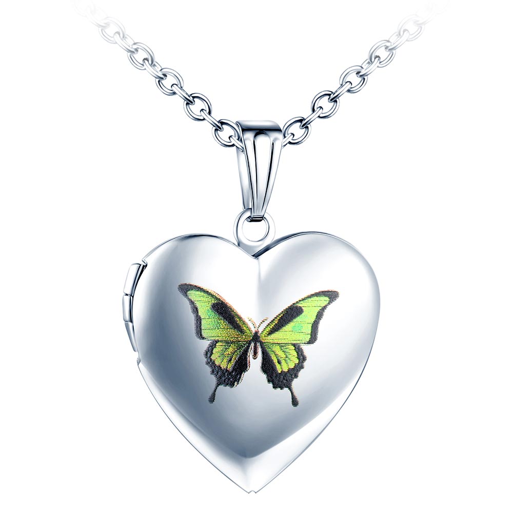 Infinionly Butterfly Silver Heart Photo Locket Necklace