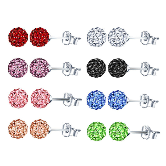 Infinionly 8 Pairs Of 8MM S925 Silver Shambhala Crystal Ball Earrings Set
