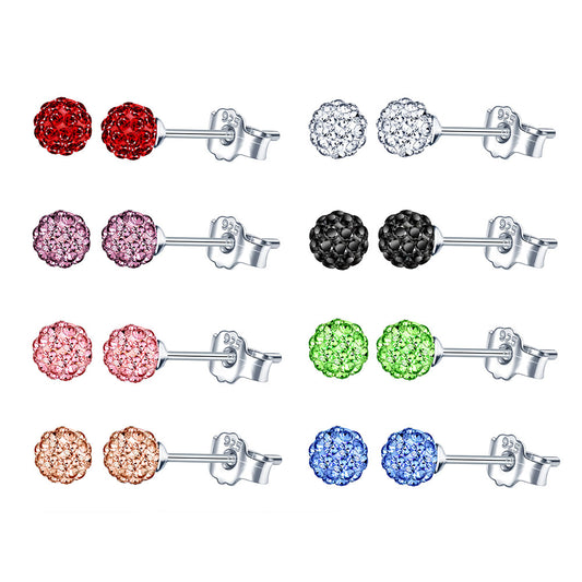 Infinionly 8 Pairs Of 6MM S925 Silver Shambhala Crystal Ball Earrings Set