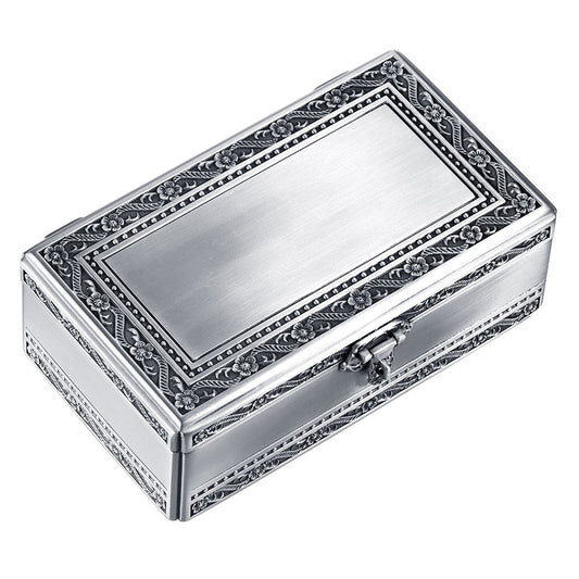 Infinionly Simple Pattern Carving Large Rectangular Metal Jewelry Box