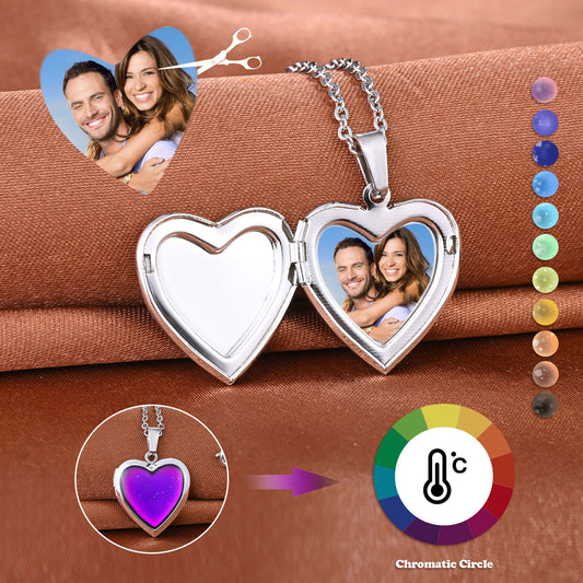 Infinionly Color Changing Temperature Heart Photo Locket Necklace