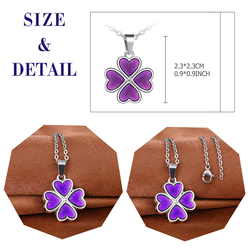 Infinionly Color Changing Temperature Four Leaf Clover Necklace