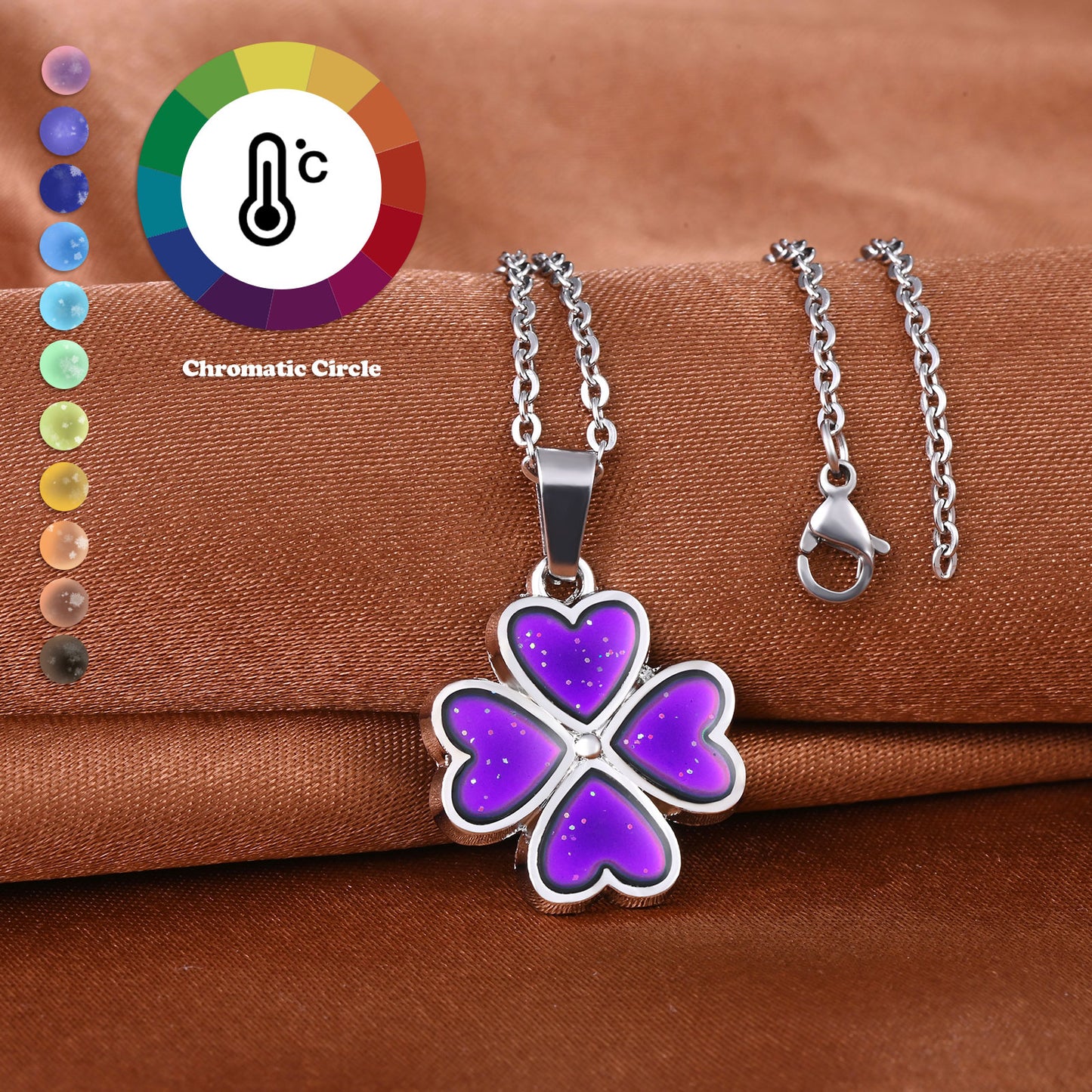 Infinionly Color Changing Temperature Four Leaf Clover Necklace