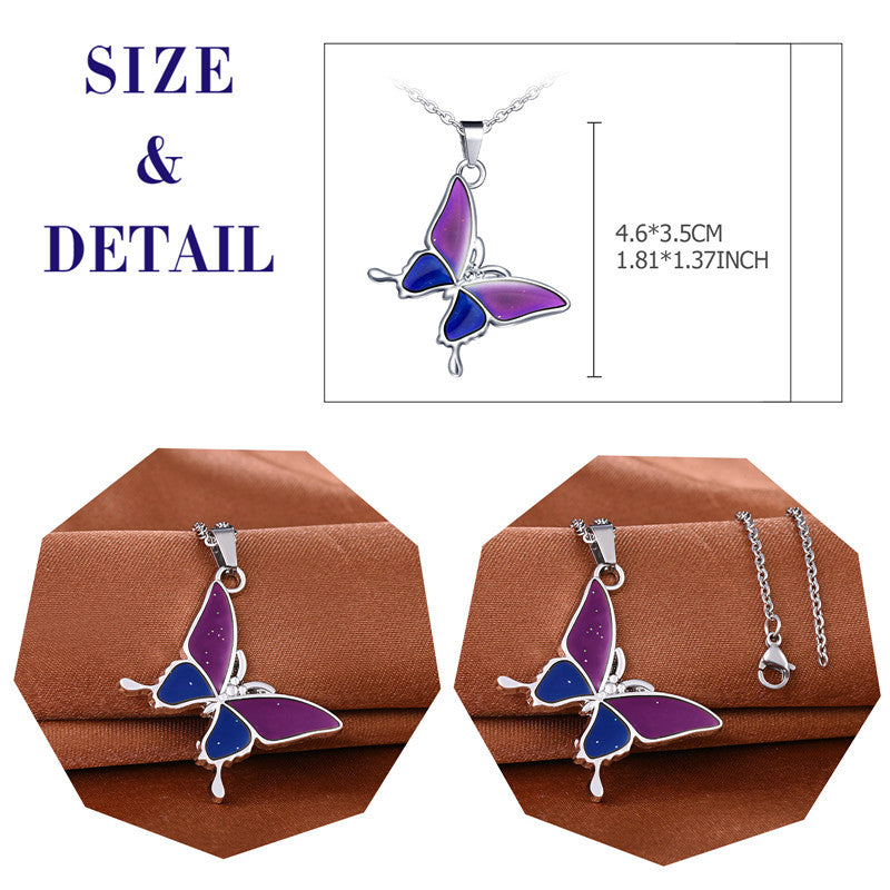 Infinionly Color Changing Enamel Butterfly Pendant Necklace