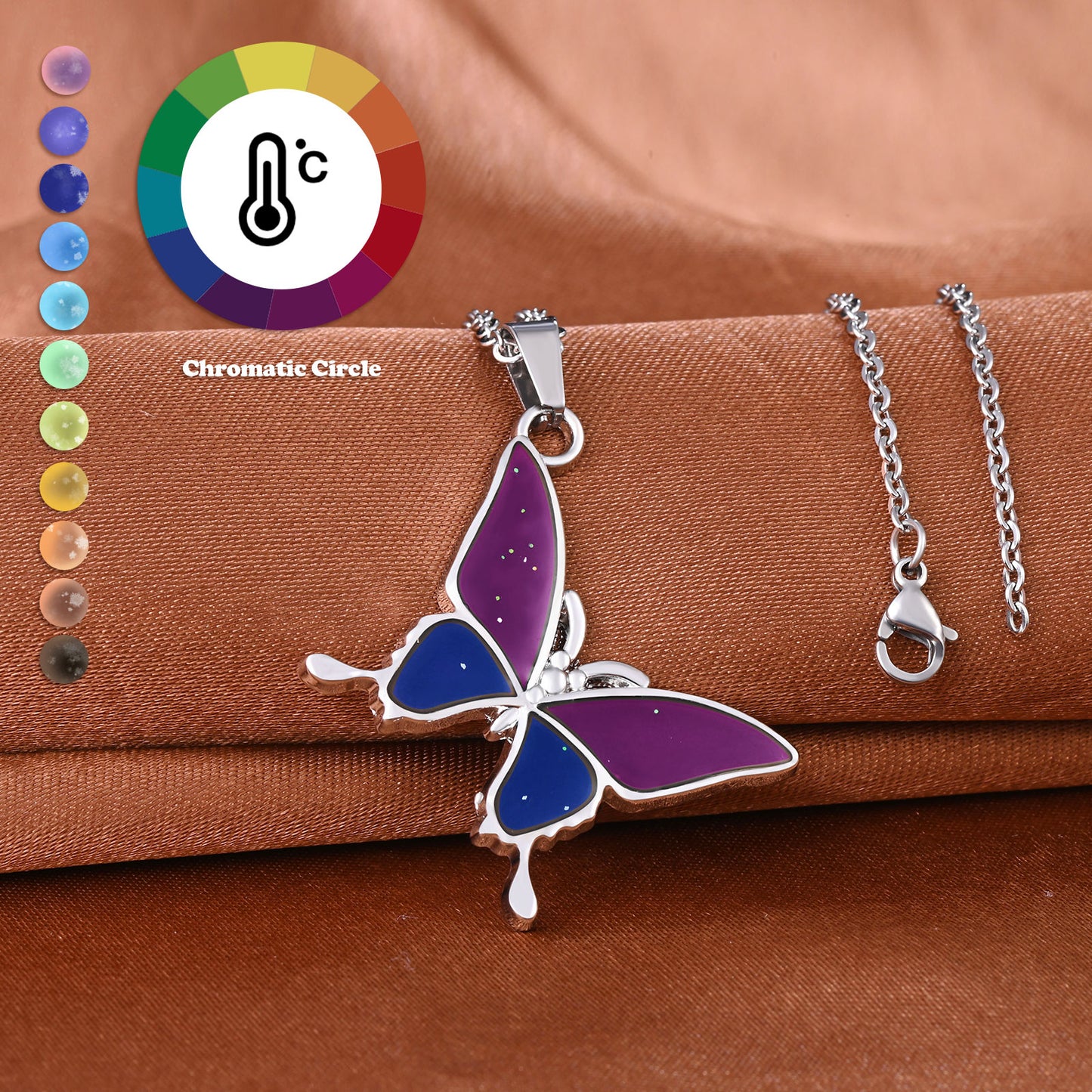 Infinionly Color Changing Enamel Butterfly Pendant Necklace